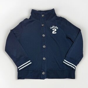 Y2k Hollister Navy Blue Button Front Mock Neck Sweatshirt Varsity Logo Large